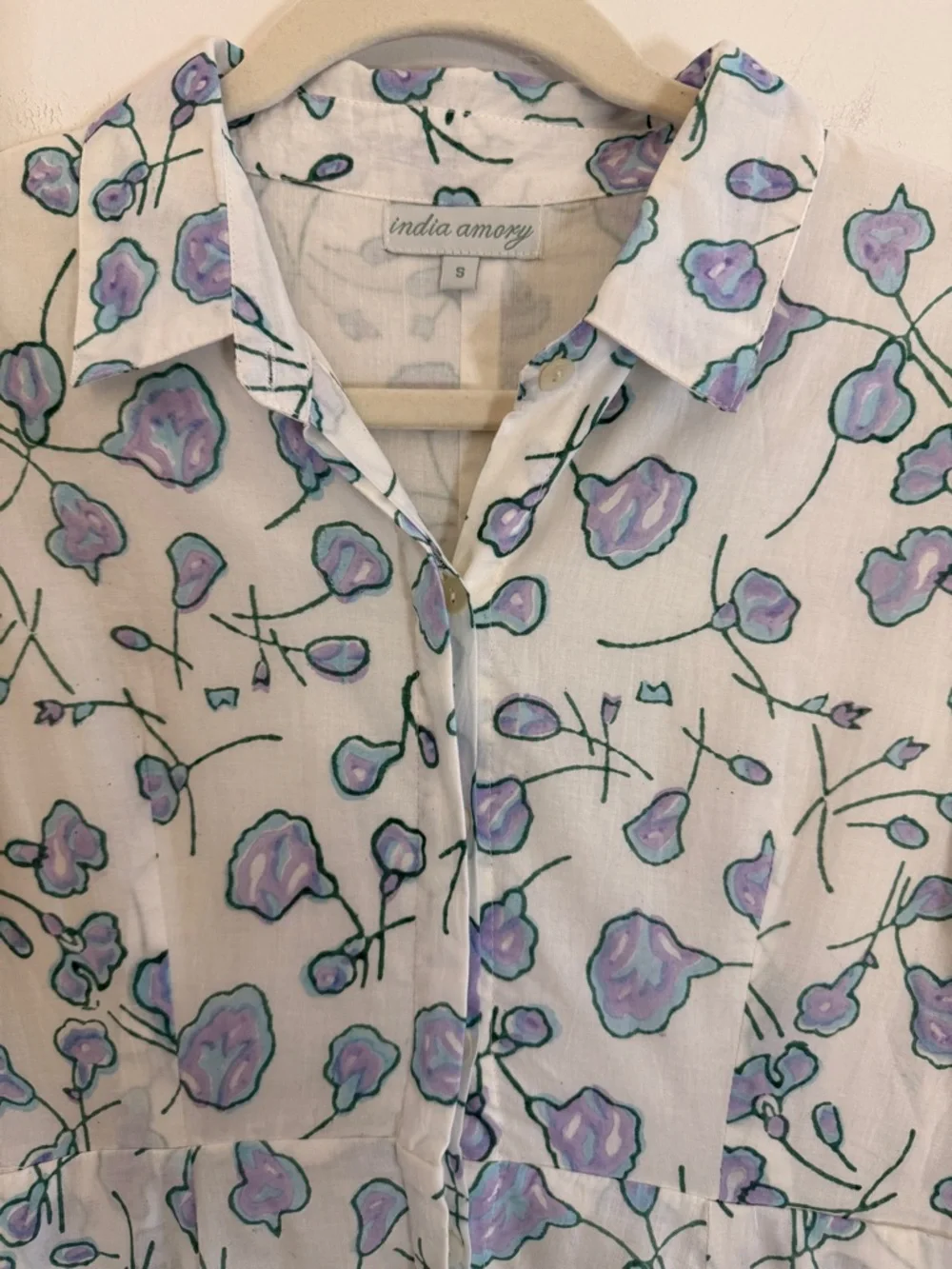 Julia India Amory JA Shirt Spring White Blue Floral Maxi Button Down Dress Small - Picture 4 of 8